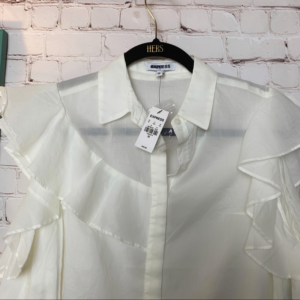 Express | Tops | Sz XS | Cut-Out Ruffle Button-Up - Picture 7 of 8